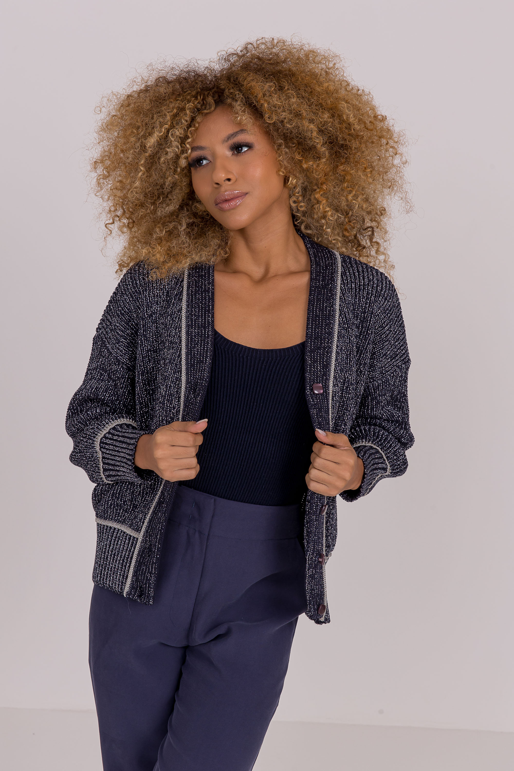 Cardigan de Tricot Feminino Azul Marinho Beatriz | ST
